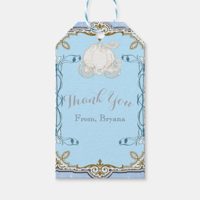 Blue Gnistra Carriage Cinderella Party Favor Presentetikett (Framsidan)