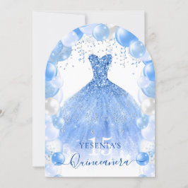 Blue Gnistra Dress Quinceañera Balloon Arch Inbjudningar