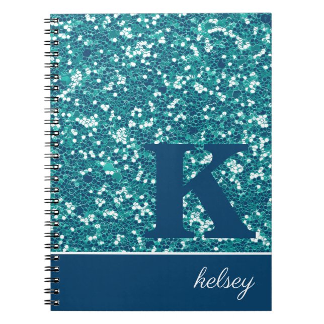 Blue Gnistra Glitter Monogram Anteckningsbok (Framsidan)