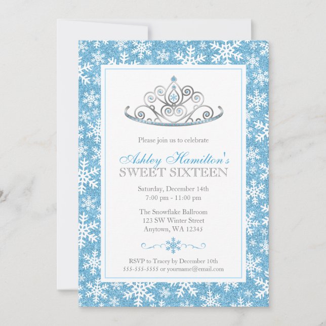 Blue Gnistra Princess Winter Wonderland Sweet 16 Inbjudningar (Framsida)
