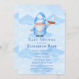 Blue Gnome Sailboat Cloud Baby Shower-inbjudningar