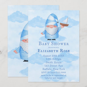 Blue Gnome Sailboat Cloud Baby Shower-inbjudningar