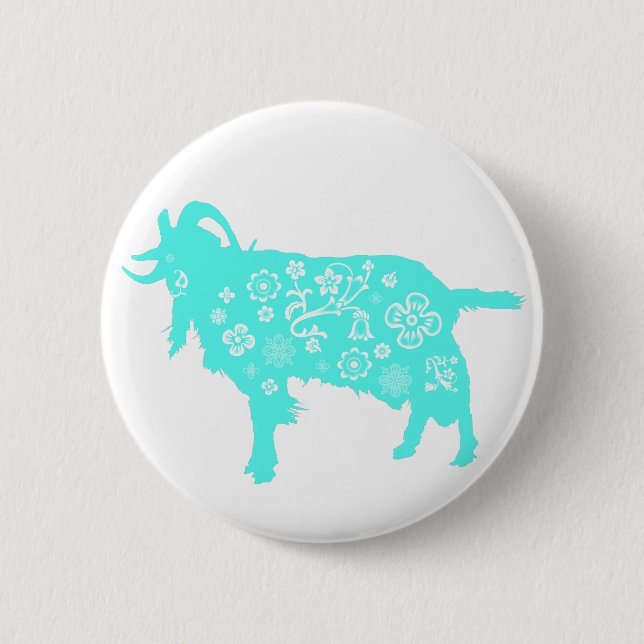 Blue Goat Vietnamese Chinese Year Zodiac Button Knapp (Framsida)