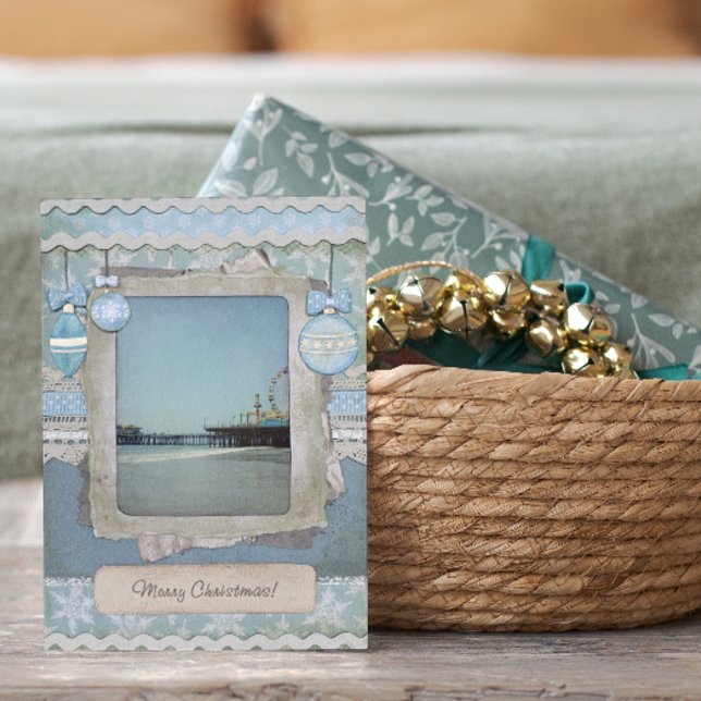 Blue God jul Santa Monica Pier Helgkort (Skapare uppladdad)