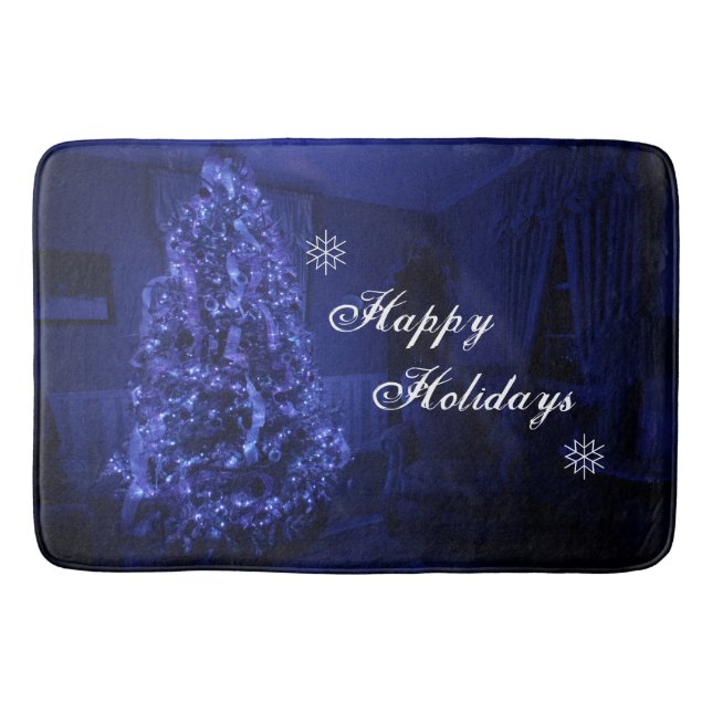 Blue God jul Träd Ljus Badrumsmatta (Framsidan)