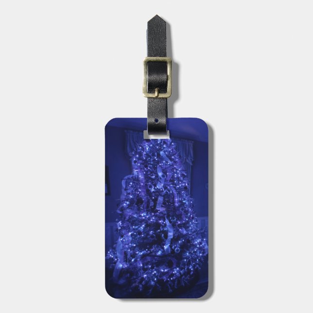 Blue God jul Träd Ljus Bagagebricka (Vertikal Framsida)