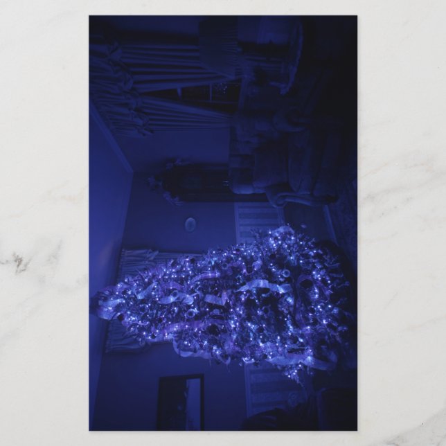 Blue God jul Träd Ljus Brevpapper (Framsida)