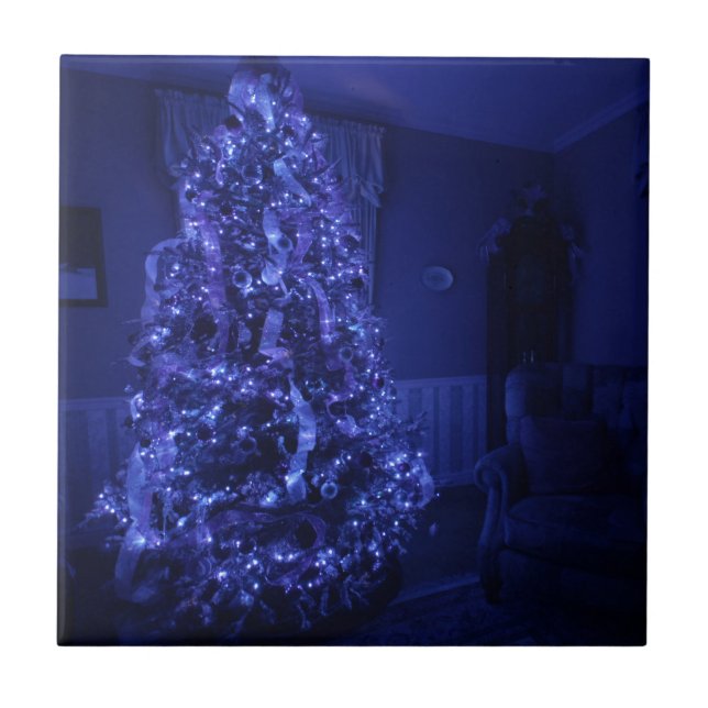 Blue God jul Träd Ljus Kakelplatta (Framsidan)
