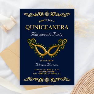 Blue Gold 15-årsfirande Maskerad Quinceanera Inbjudningar