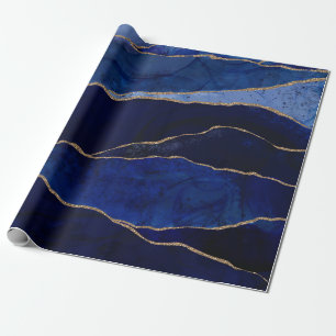 Blue & Gold Agate Modern Glam Minimal Bröllop  Presentpapper
