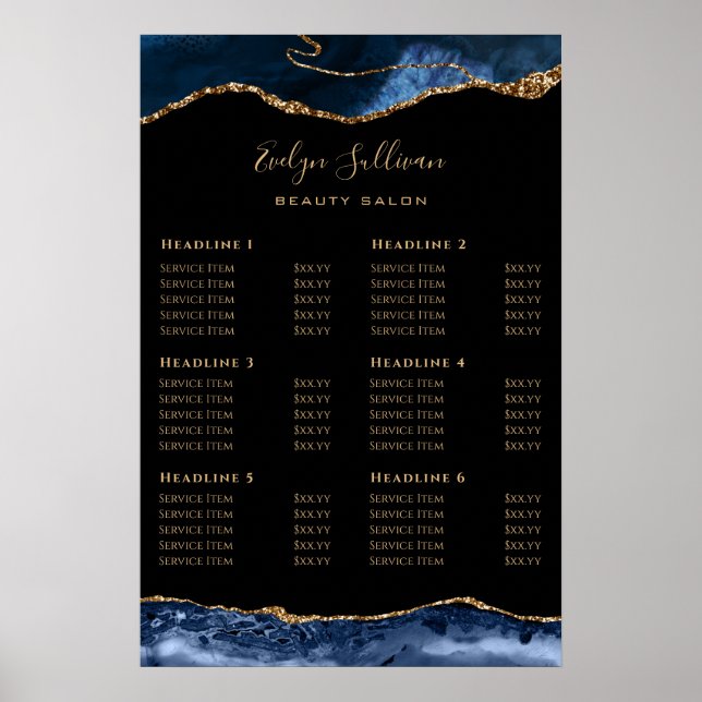 Blue Gold Agate Price List Poster (Framsidan)