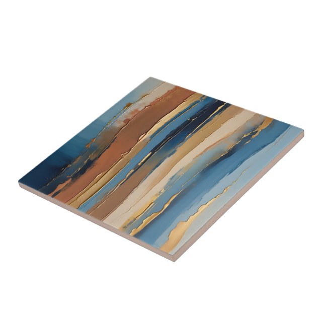 Blue gold beige and bronze textured stripes kakelplatta (Sidan)