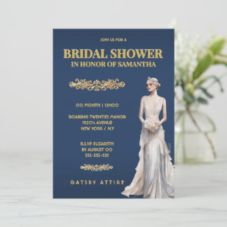 Blue Gold Bridal Shower Gatsby Elegant Inbjudningar