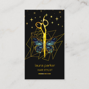 Blue Gold Butterfly Scissor Hair Stylist Salong Visitkort