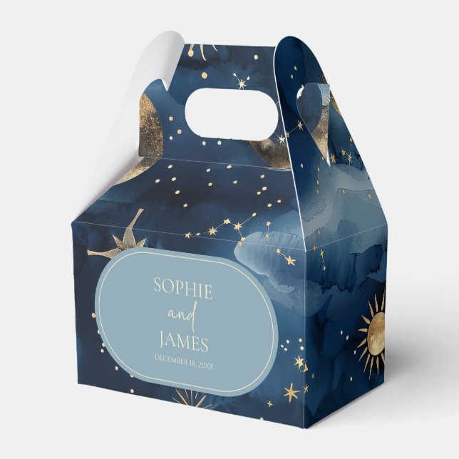 Blue Gold Celestial Elegant Starry Sky Wedding Presentaskar (Framsidan Sidan)