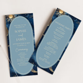 Blue Gold Celestial Elegant Starry Sky Wedding Program
