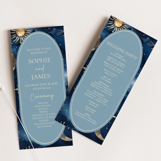 Blue Gold Celestial Elegant Starry Sky Wedding Program (Skapare uppladdad)