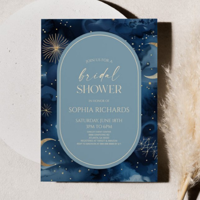Blue Gold Celestial Starry Sky Bridal Shower Inbjudningar (Skapare uppladdad)