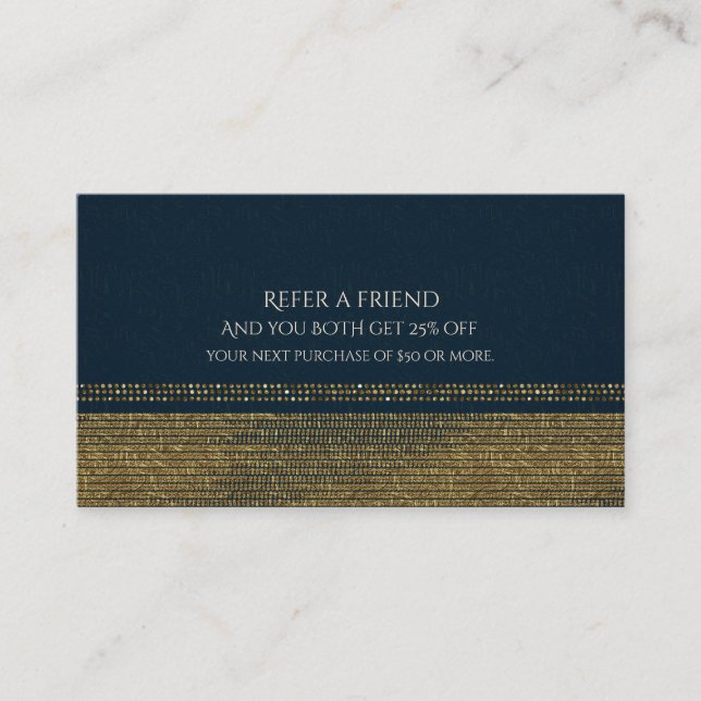 Blue & Gold Chic Sparkling Glam Referera en vän Rabattkort (Framsida)