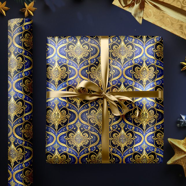 Blue Gold Christmas Mönster#30 ID1009 Presentpapper (Skapare uppladdad)