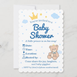 Blue & Gold Crown Baby Shower Invitation for Boy Inbjudningar