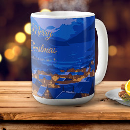Blue Gold Custom Winter Village Christmas Kaffemugg