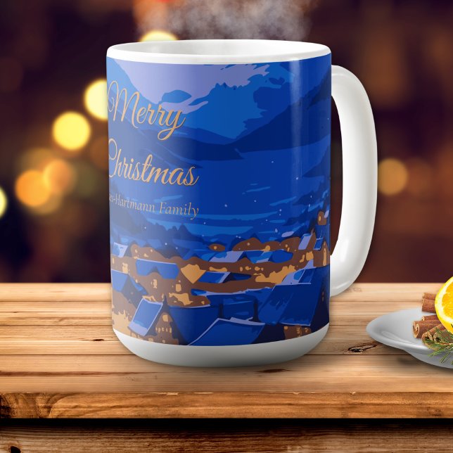 Blue Gold Custom Winter Village Christmas Kaffemugg (Skapare uppladdad)