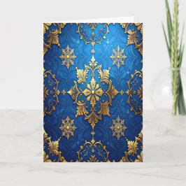 Blue Gold Decorative Holiday Card Kort