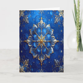 Blue Gold Decorative Holiday Card Kort