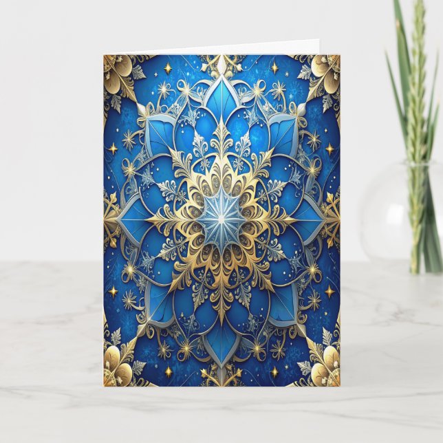 Blue Gold Decorative Holiday Card Kort (Framsida)