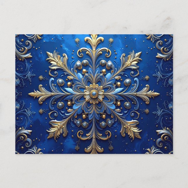 Blue Gold Decorative Holiday Postcard Vykort (Framsida)
