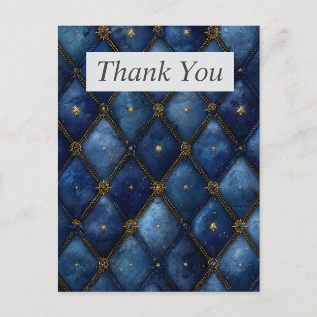 Blue & Gold Diamonds Thank You Card Vykort (Framsida)