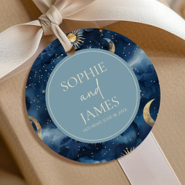 Blue Gold Elegant Celestial Starry Sky Wedding Gåvor Etiketter