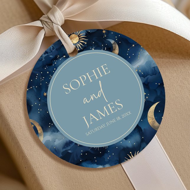 Blue Gold Elegant Celestial Starry Sky Wedding Gåvor Etiketter (Skapare uppladdad)