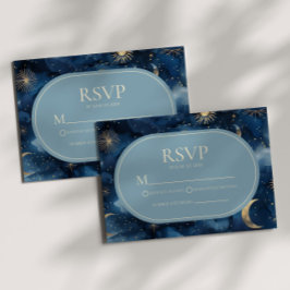 Blue Gold Elegant Celestial Starry Sky Wedding OSA Kort