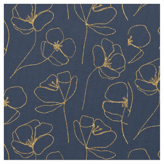 Blue Gold Elegant Fabric Crafting Pattern Tyg (Närbild)