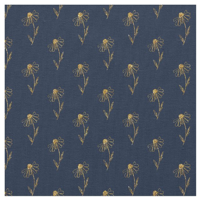 Blue Gold Elegant Fabric Crafting Pattern Tyg (Närbild)