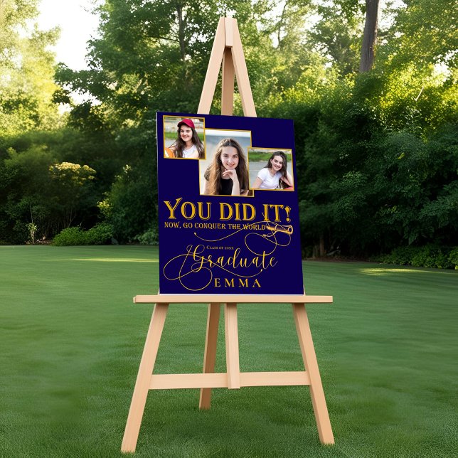 Blue Gold Examen Multi Foto Minnessak (Blue Gold Graduation Multi Photo Keepsake Poster)