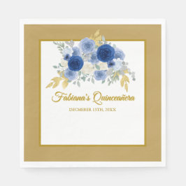 Blue & Gold Floral Quinceañera Napkins Pappersservett