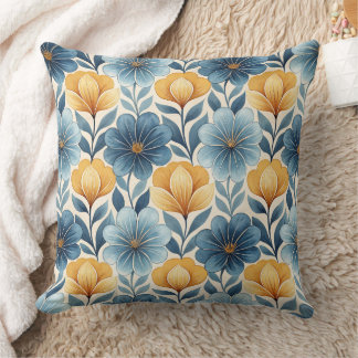 Blue & Gold Floral Throw Pillow Kudde