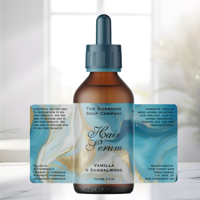 Blue Gold Foil Cosmetics or Dropper Bottle Label Fraktsedel (Skapare uppladdad)