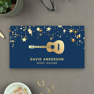 Blue Gold Foil Guitar Music Teacher Guitarist Visitkort