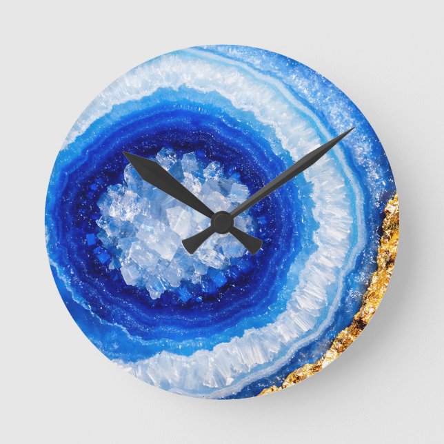 Blue Gold Geode Resin Pattern Rund Klocka (Framsida)