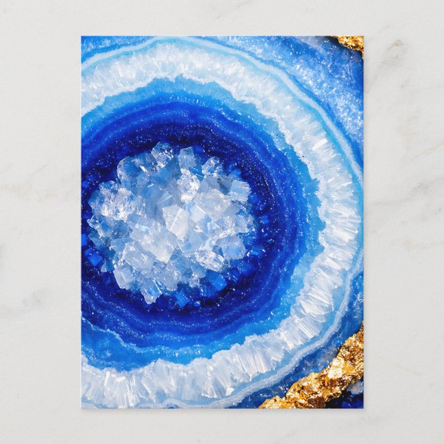 Blue Gold Geode Resin Pattern Vykort (Framsida)