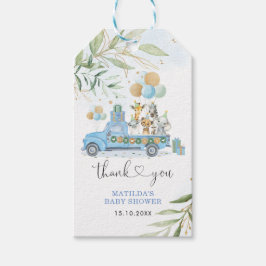 Blue Gold Greenery Safari Wild Animals Baby Shower Presentetikett
