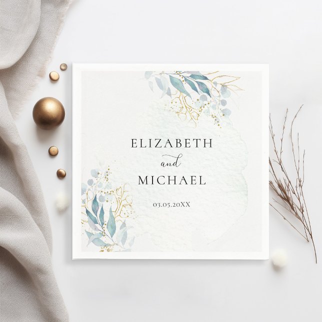 Blue Gold( Imitat) Watercolour Wedding Collection Pappersservett (Skapare uppladdad)