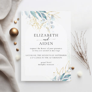 Blue Gold (Imitera) White Wedding Collection Inbjudningar