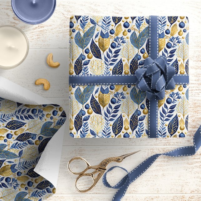 Blue Gold Julmönster#21 ID1009 Presentpapper (Skapare uppladdad)