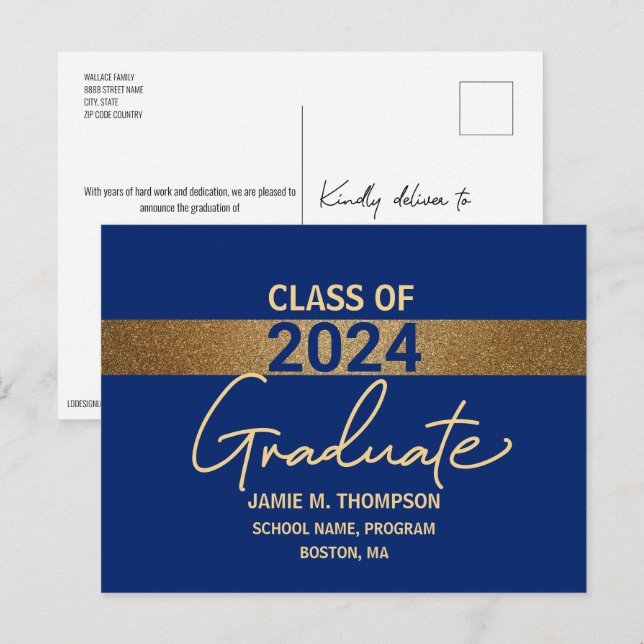 Blue Gold Klass 2024 Examenstillkännagivande Vykort (Fram/baksida)