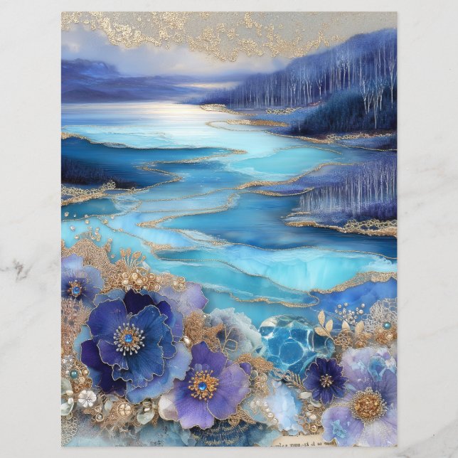 Blue Gold Landscape Junk Journal Scrapbook Paper (Framsida)